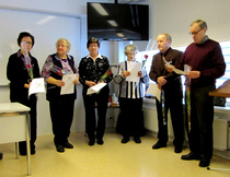 40 v Kultaiset ansiomerkit Helena Marttala,Marjatta Mäkelä,Kirsti Haapanen.Kyllikki Mäkelä ,Veikko Vainionpää ja Juho Pukki